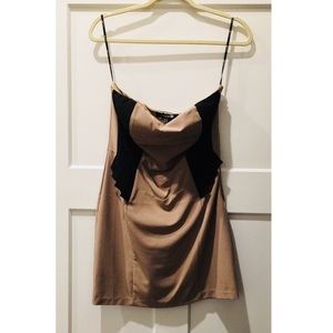 Sexy Strapless Black & Tan Mini Dress